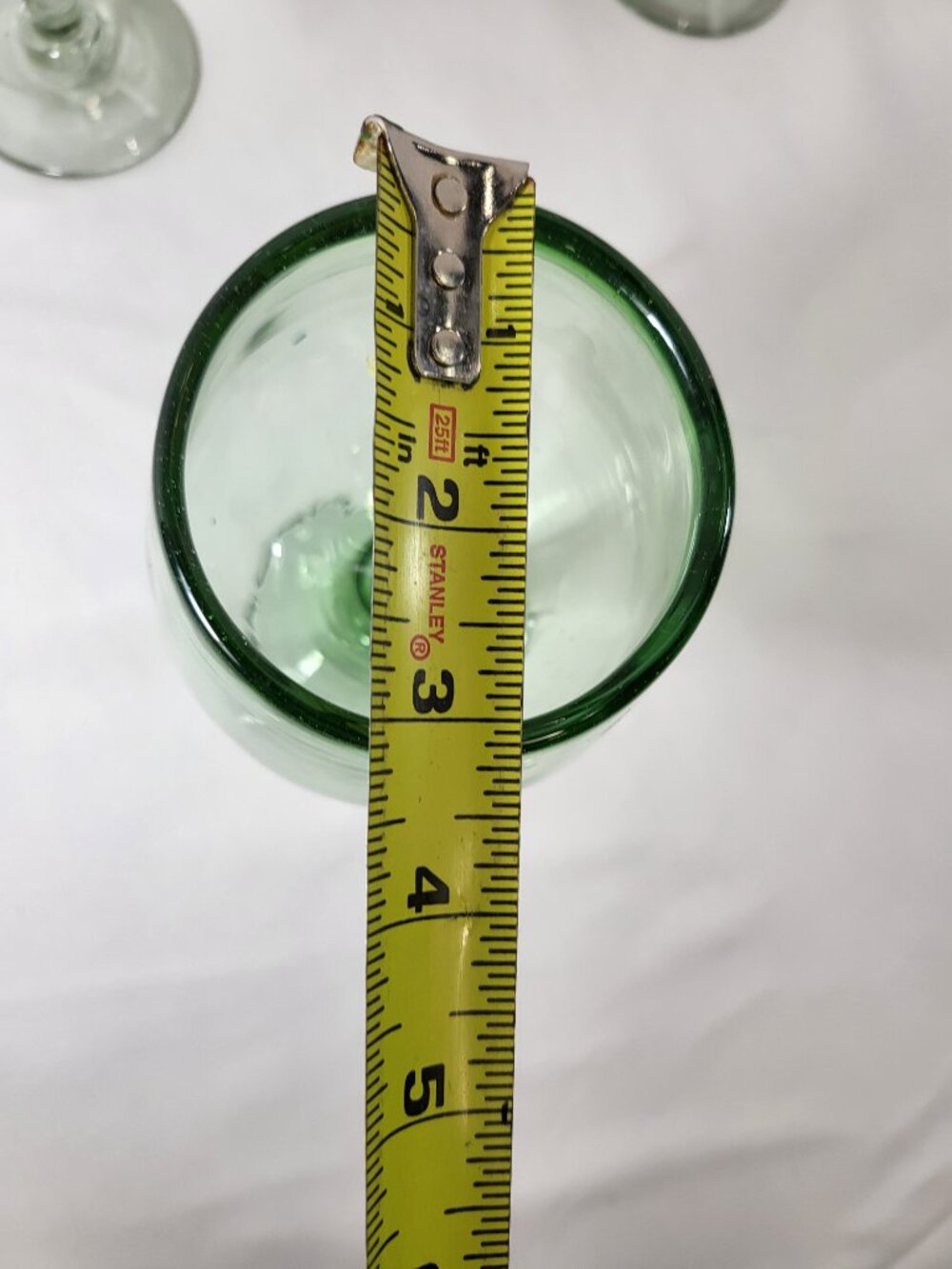 Vintage Hand Blown Green Glass Goblets, Set of 3 Bubble Glass Wine Glasses - Picture 7 of 8